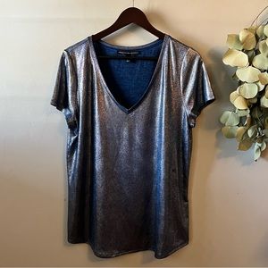 White House Black Market Blue Metallic T-Shirt